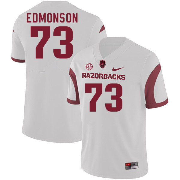 Men #73 Brooks Edmonson Arkansas Razorback College Football Jerseys Stitched Sale-White - Click Image to Close